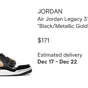 Jordan Air Jordan Legacy 312 Black Metallic Gold Sneakers